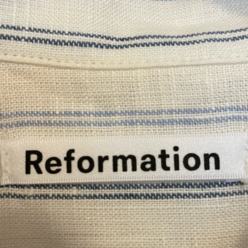 Reformation Preston Linen Top Color: Sourdough Stripe - Picture 10 of 13